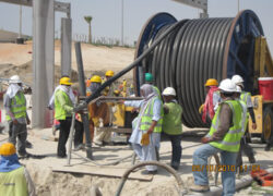 Cable pulling at Span 06 inside green area at Yas Island